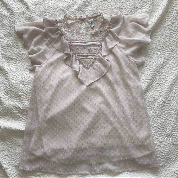 kensie blush pink guipure mock neck lace top S - Picture 8 of 10